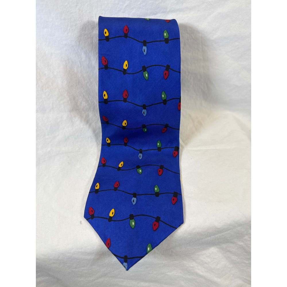 Old Navy Mens Christmas Light Bulb Silk Necktie Blue Holiday Party Accessory